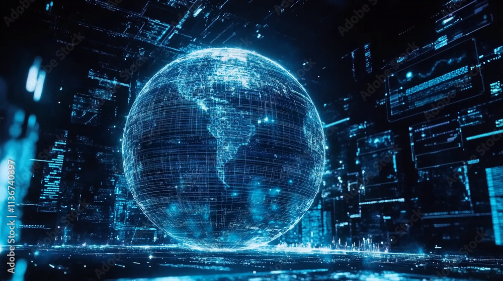 Fototapeta premium Technological visualization of a connected world in bright lights