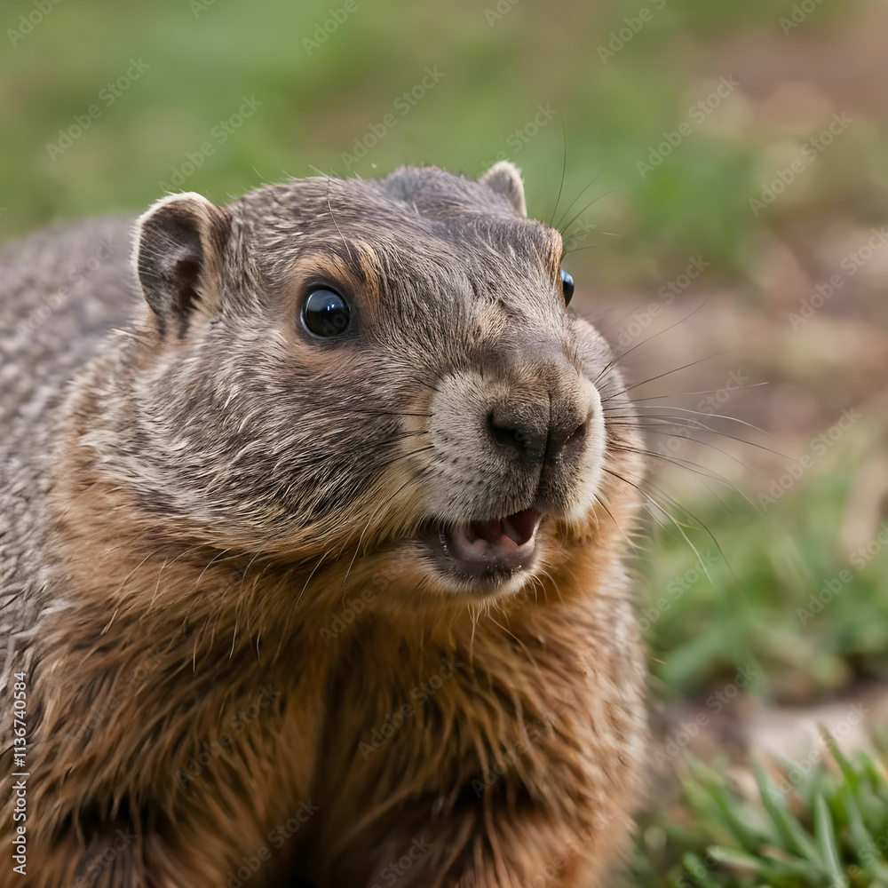 Closeup of a curious groundhog coming to look at the camera lens Closeup of a curious groundhog coming to look at the camera lens