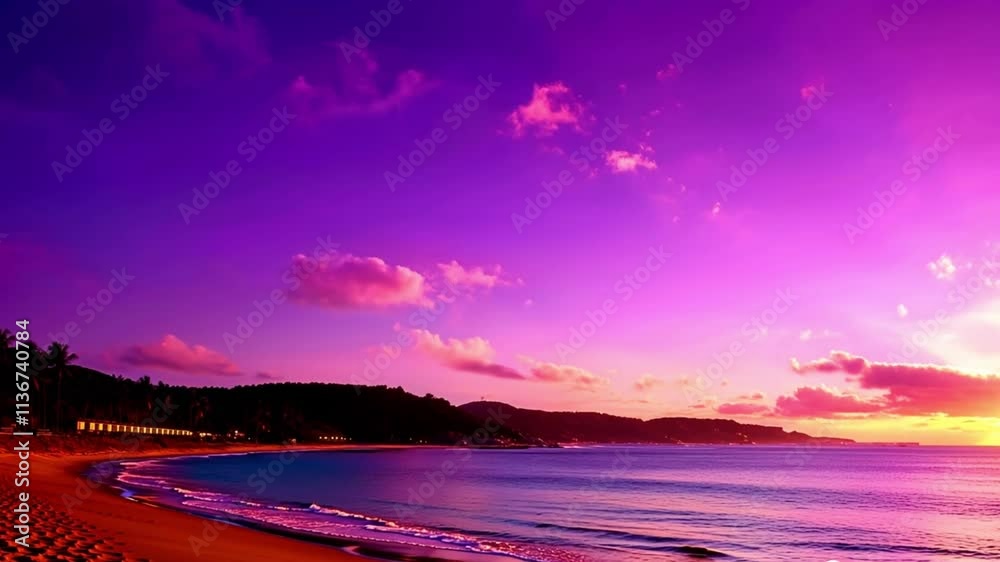 Dramatic sunset sky panorama with bright glowing red pink Cumulus clouds videos. seamless spherical panorama. Sky dome, sky replacement for aerial drone panoramas. Climate and weather change video.