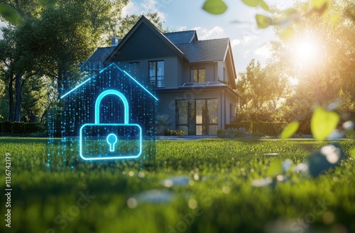  modern home with smart security features like digital locks and AI-inspired intrusion detection