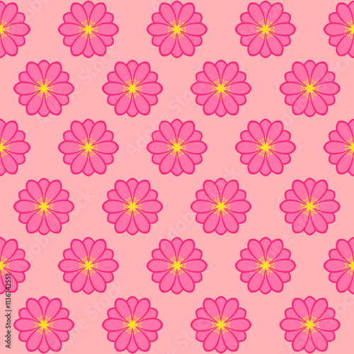 Repetitive minimalist pink flower pattern on pink background