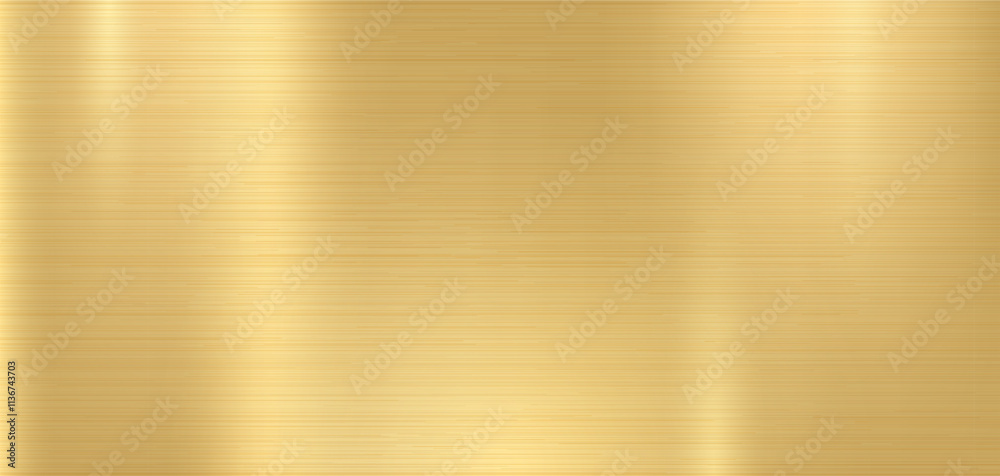 Golden metal textured background. Horizontal gold with straight lines effect. Gold foil metallic sheet with lights.