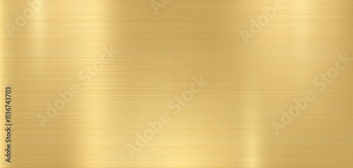 Golden metal textured background. Horizontal gold with straight lines effect. Gold foil metallic sheet with lights.