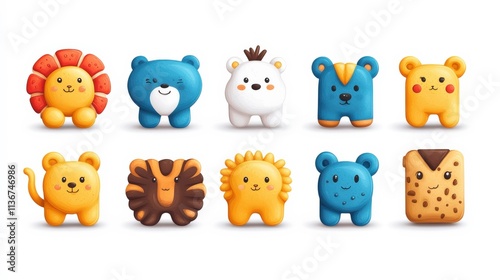 Cute and Colorful Cartoon Animal Characters Collection Featuring Lion, Bear, Hedgehog, and More for Children's Art and Design Projects photo