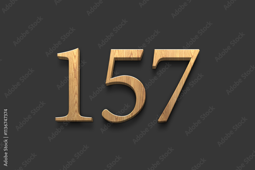 3D wooden logo of number 157 on dark grey background. 3D wooden logo of number 157 on dark grey background.