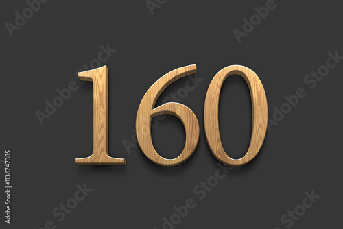 3D wooden logo of number 160 on dark grey background. photo