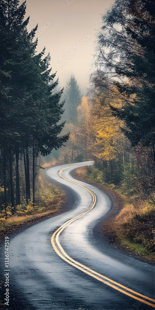 Obraz premium road in the lightly forest,