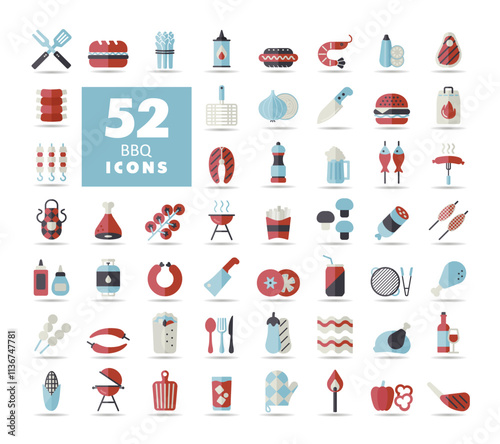 Barbecue and bbq grill isolated icon set