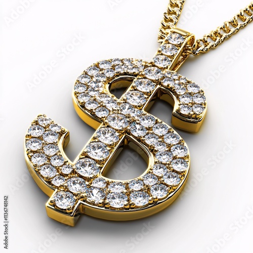 Glittering Diamond Dollar Sign Pendant - Massive Gold Jewelry Bling Accessory