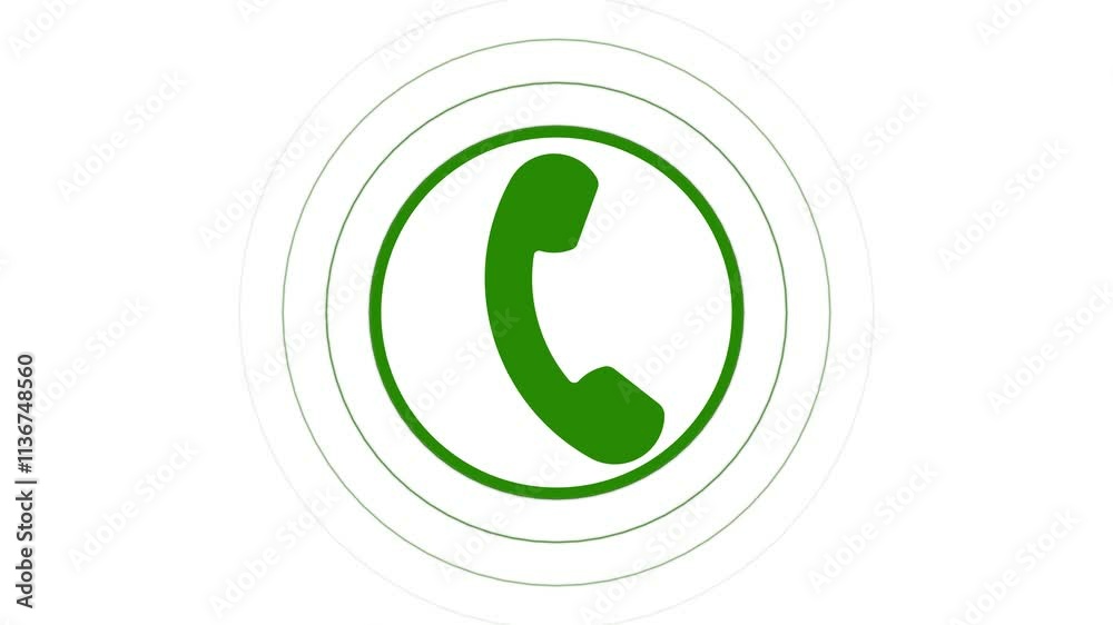 Animation of a green color call icon isolated on white background. Animation of a green color call icon isolated on white background.