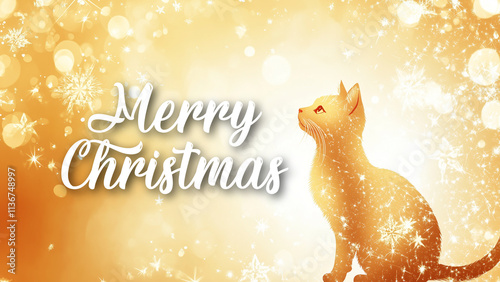 Festive Cat-Themed Christmas Background with Gëzuar Krishtlindjet Wish in Albanian, Featuring Cute Cats and Holiday Cheer photo