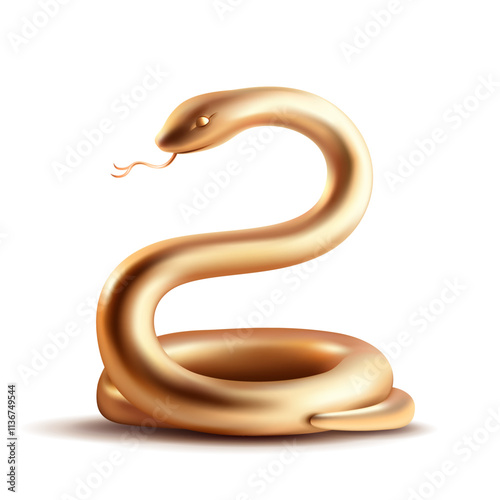 Golden snake on plain background. Isolated.