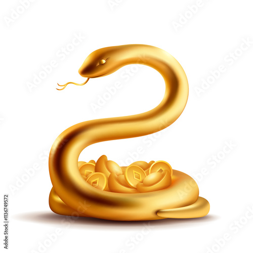 Golden snake on plain background. Isolated.