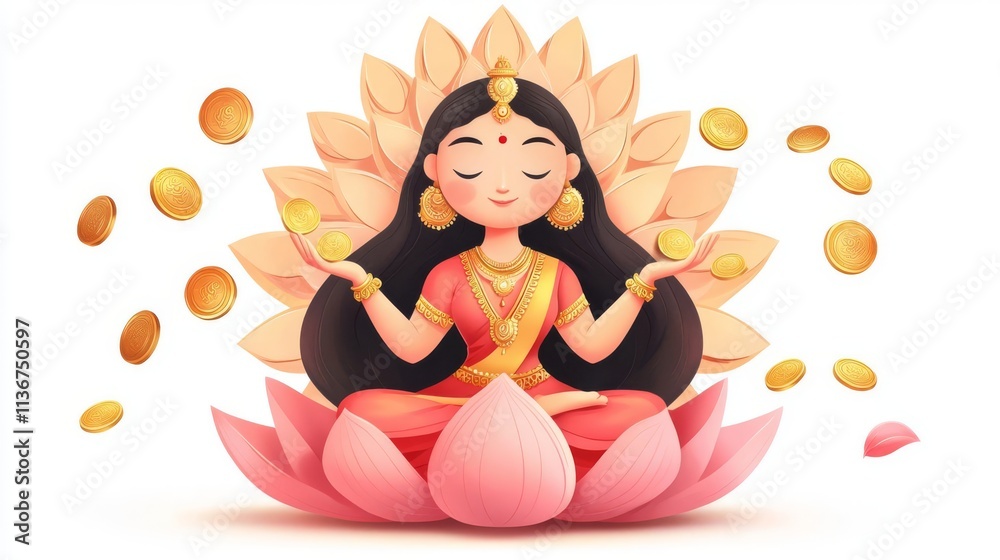 Obraz premium A serene goddess meditating on a lotus flower.