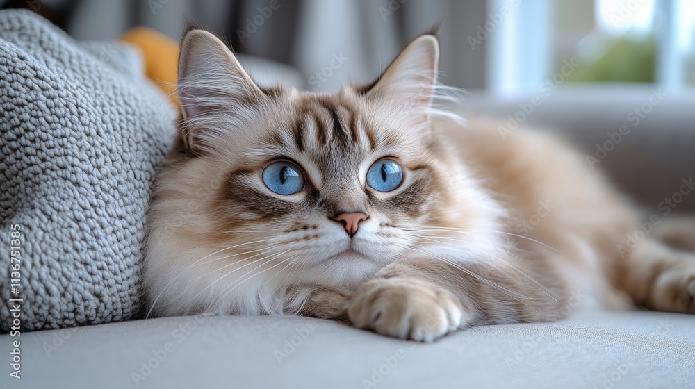 Naklejka premium Charming Feline Companions Relaxing in Cozy Home Setting