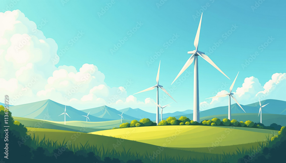 Fototapeta premium Stunning Wind Turbines on a Lush Green Landscape