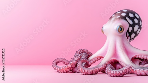 Pink Octopus on Pastel Background with Playful Tentacles and Unique Patterns photo