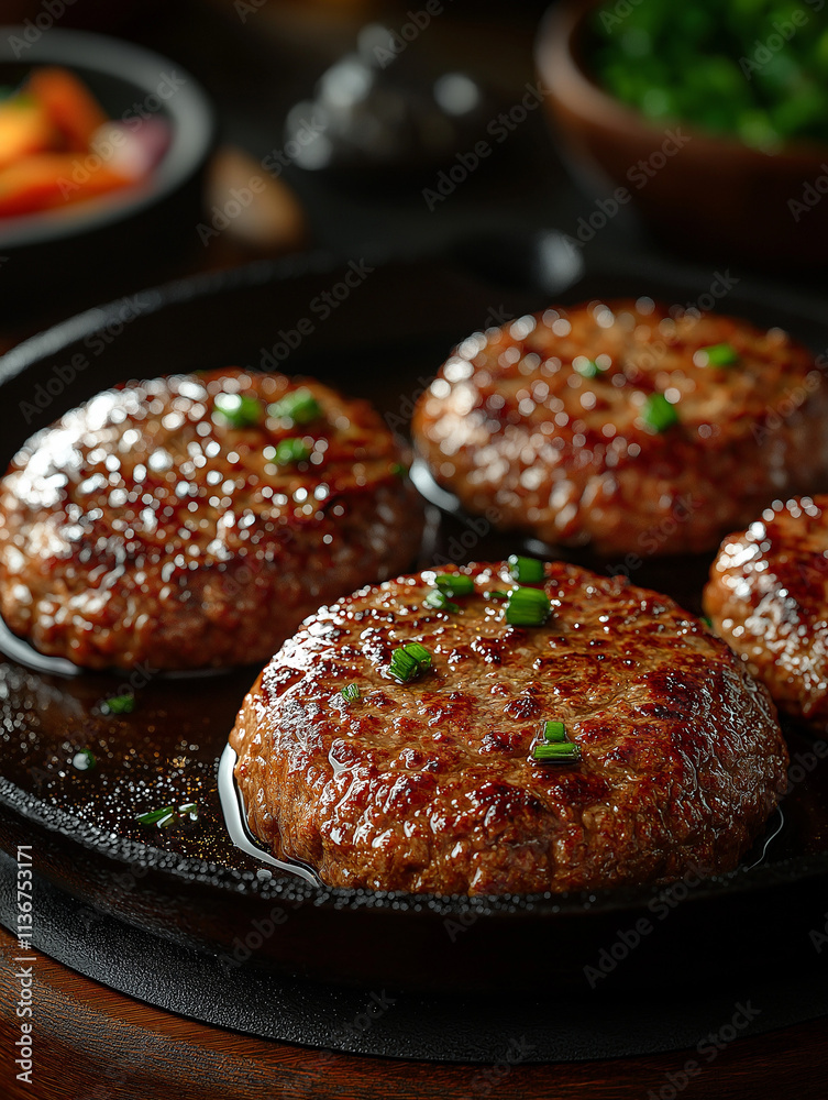 Frying Salisbury steaks in a hot pan. Frying Salisbury steaks in a hot pan.
