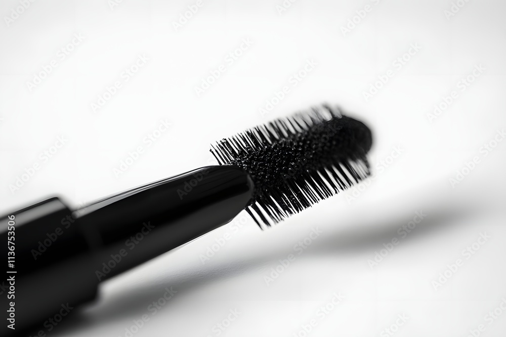 A close-up of a mascara wand, highlighting its bristles for makeup application. A close-up of a mascara wand, highlighting its bristles for makeup application.