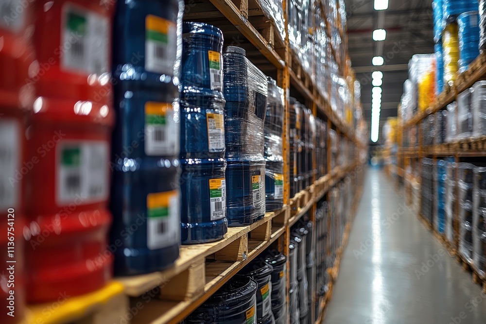 Colorful barrels in a warehouse setting Colorful barrels in a warehouse setting