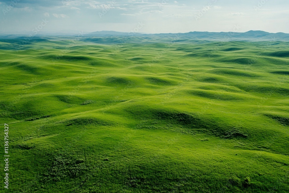 Fototapeta premium Vast lush green meadow top view nature landscape gigapixel standard serene environment aerial perspective tranquility