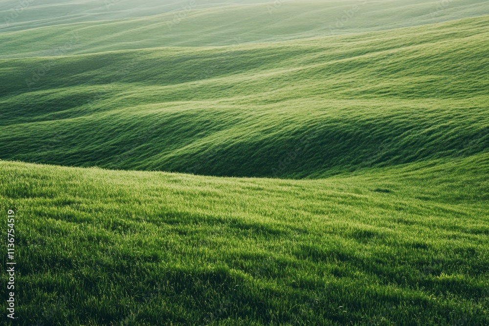 Obraz premium Aerial view of a vast lush green meadow nature landscape gigapixel quality serene environment tranquil concept