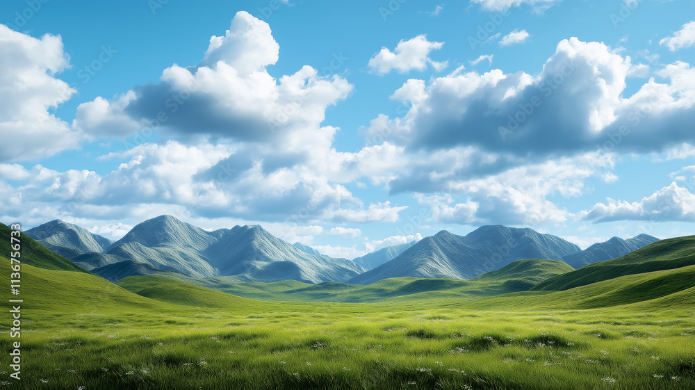 Obraz premium serene landscape with green hills and blue sky