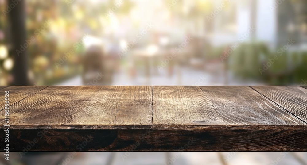 Plateau de table en bois vide avec un arrière-plan flou de personnes dans un café, des lumières bokeh et un style rustique pour la présentation de produits, image avec espace pour texte. Plateau de table en bois vide avec un arrière-plan flou de personnes dans un café, des lumières bokeh et un style rustique pour la présentation de produits, image avec espace pour texte.