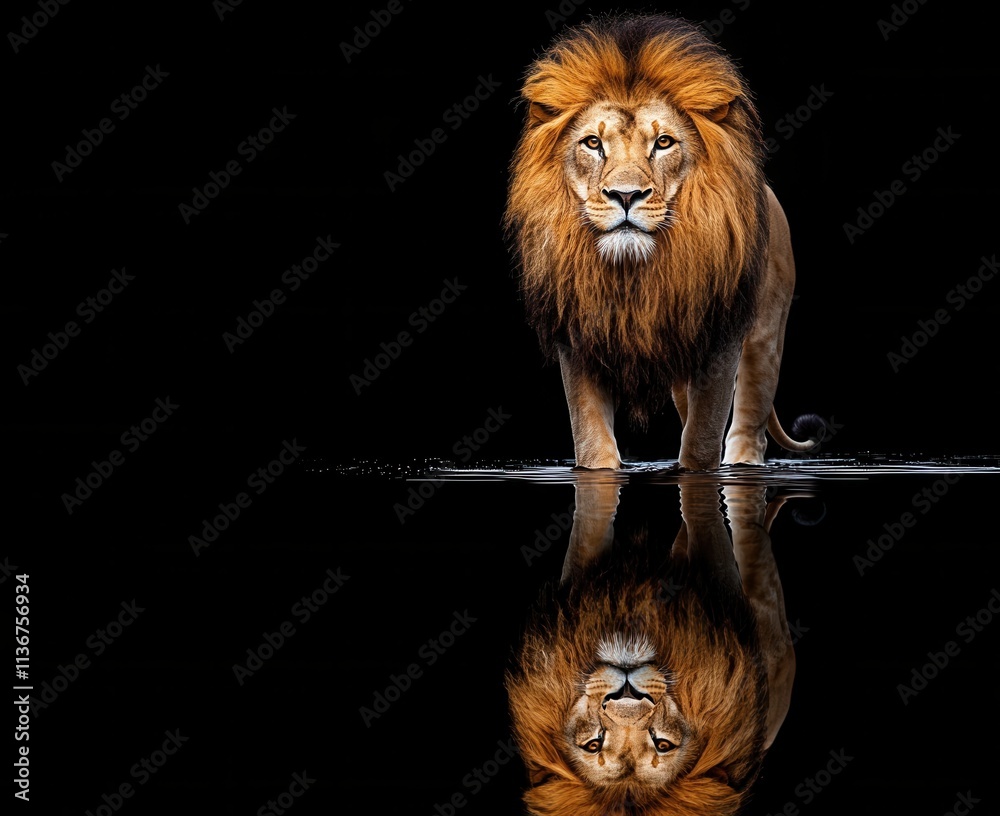 Fototapeta premium A beautiful lion, depicted at the waterhole