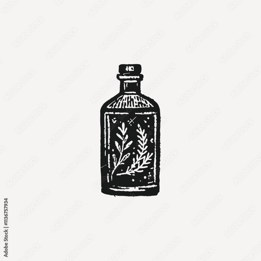 Natural oil infused with green herbs in a glass bottle, wellness and organic aesthetic Isolated vector illustration Natural oil infused with green herbs in a glass bottle, wellness and organic aesthetic Isolated vector illustration