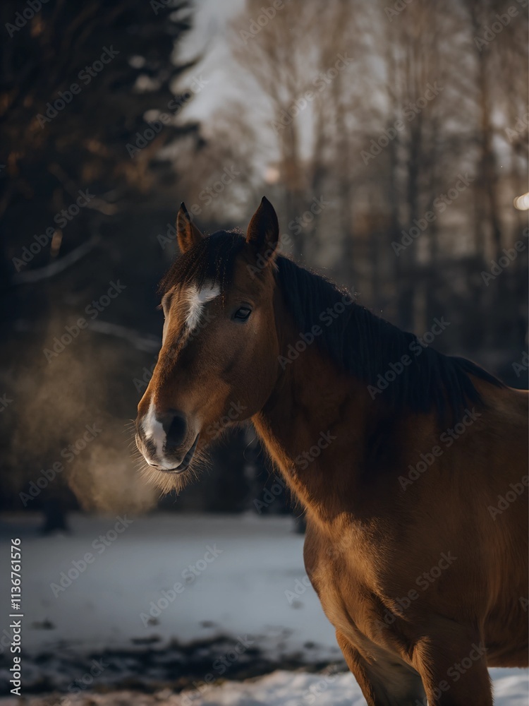 Portrait of brown horse in the nature Portrait of brown horse in the nature