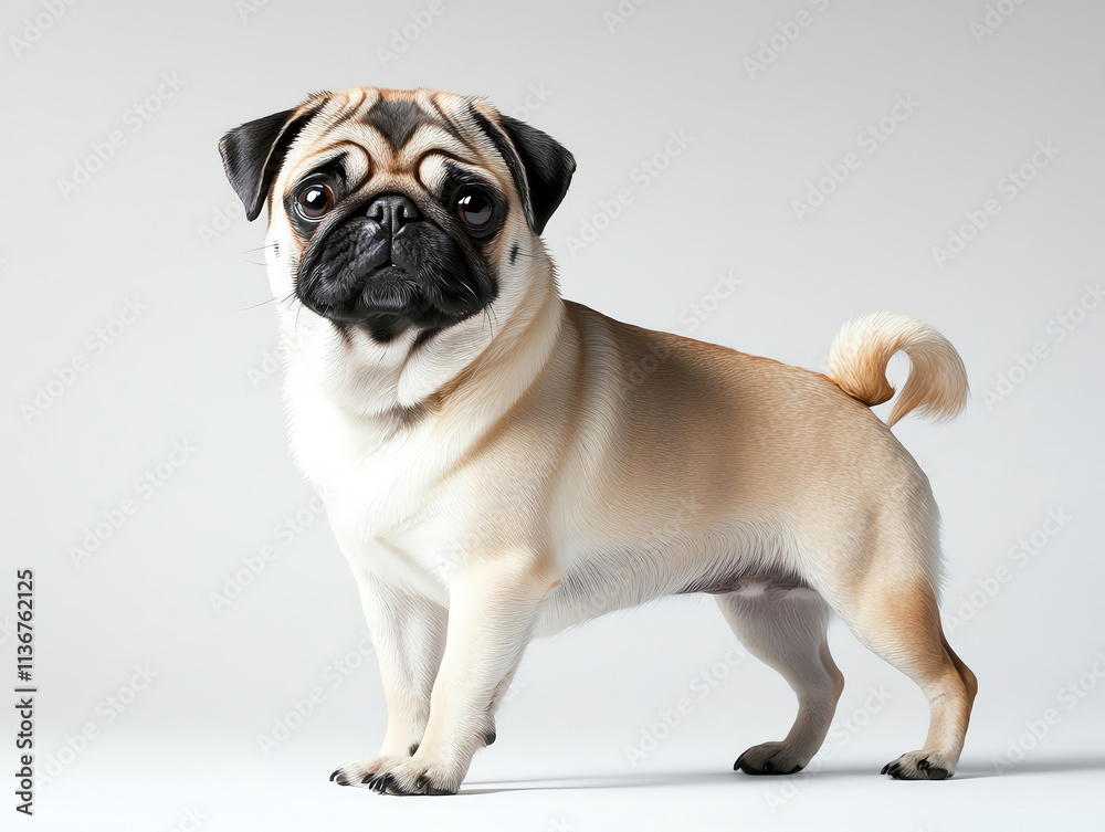 Fototapeta premium Cute Pug Dog Puppy Portrait Standing on White Background