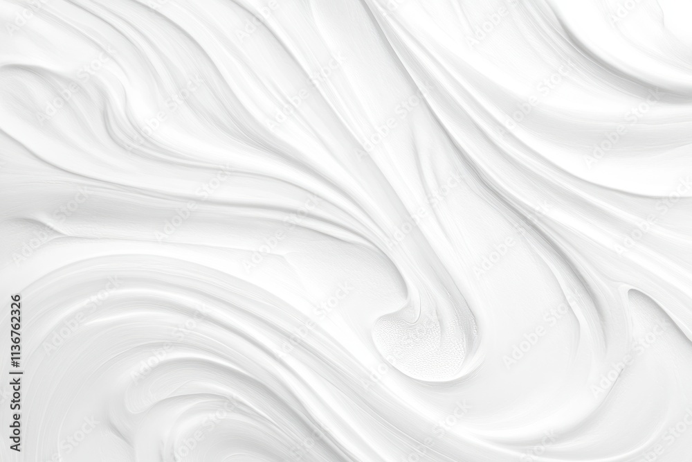 Textured appearance of airy whipped cream with smooth swirls and peaks captured in bright white tones Textured appearance of airy whipped cream with smooth swirls and peaks captured in bright white tones