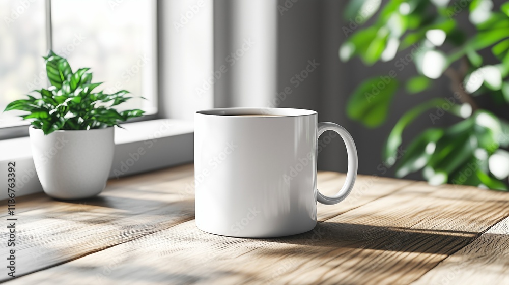 White mug , mockup , plants and with blurred background. Great for overlaying designs for selling mugs. White mug , mockup , plants and with blurred background. Great for overlaying designs for selling mugs.