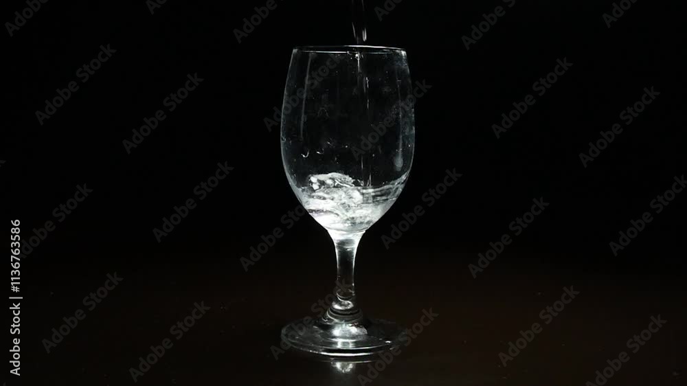 Pure water is poured into a transparent glass cup. Slow motion Pure water is poured into a transparent glass cup. Slow motion