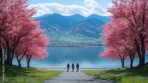 Cherry Blossom Cherry blossoms attract admirers near photo