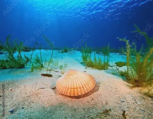 Underwater Scallop on Sand, Plants AI