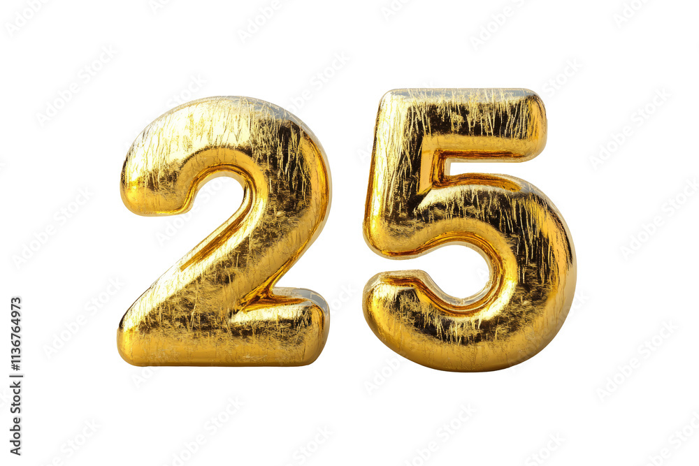 Naklejka premium 2025 Happy New Year 3d number gold isolated on white background, transparent background