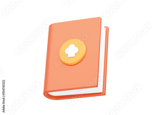 Cookbook with chef hat icon. Recipe book vector icon 3d illustration