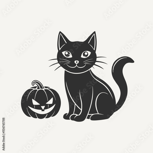 Happy Halloween Day , Bat and spider on text , Cute pumpkin smile spooky scary but cute and black cat party isolated on white background