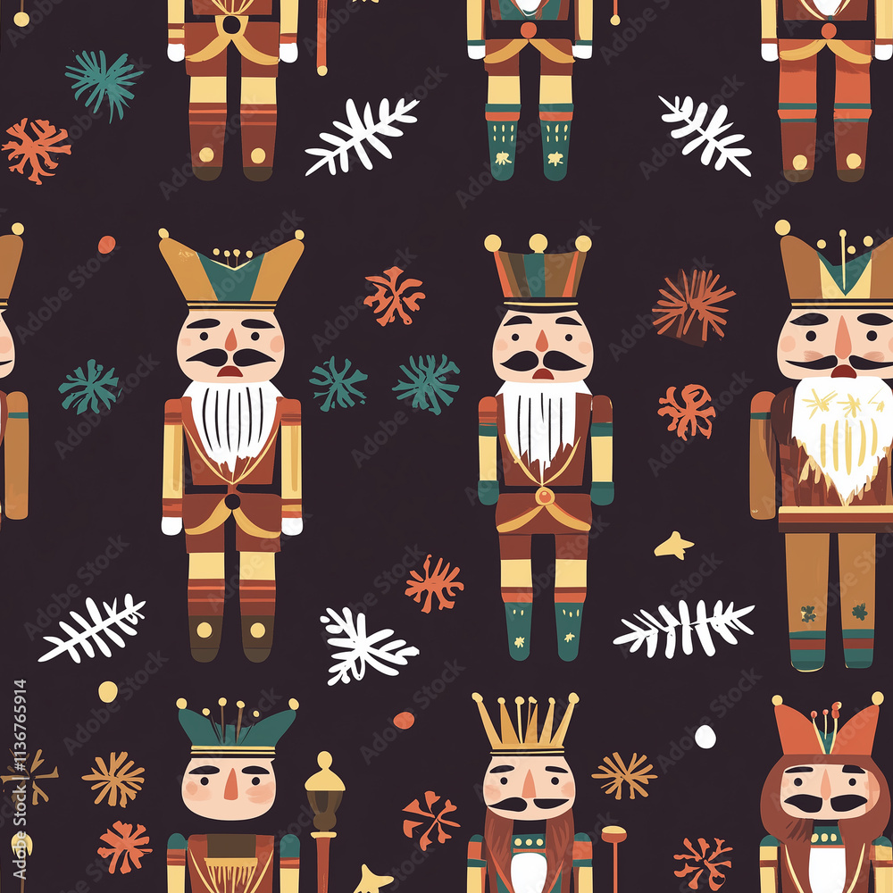 Obraz premium Christmas Nutcracker seamless pattern illustration