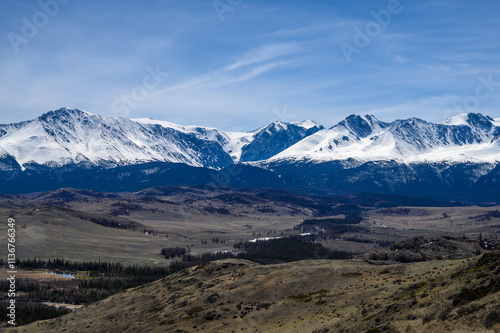 Severo-Chuisky ridge in Gorny Altai. Kosh-Agach district of the Altai Republic, Kuraiskaya steppe.