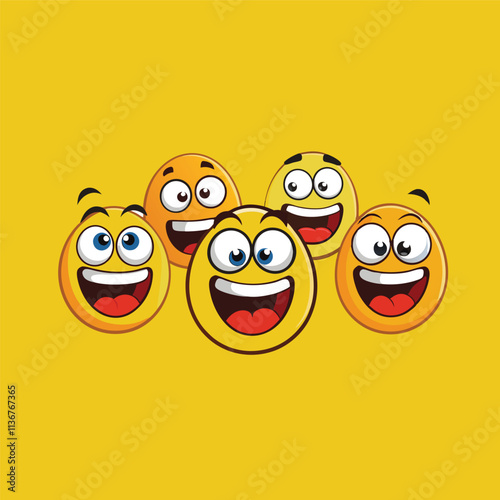 Cute and funny round faces with various emotions on the face Vector cartoon illustration isolated background.