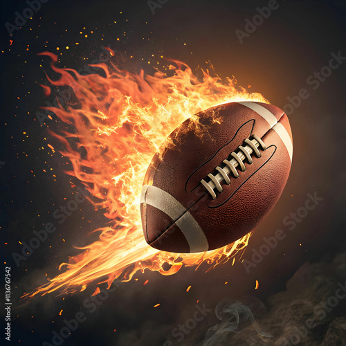 A football ball flying through the air captures motion and energy, emphasizing speed photo