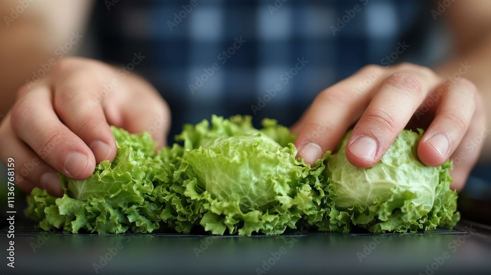 Gardener planting on lettuce lettuce head a reflection of dedication Isolated solo on plain background Gardener planting on lettuce lettuce head a reflection of dedication Isolated solo on plain background