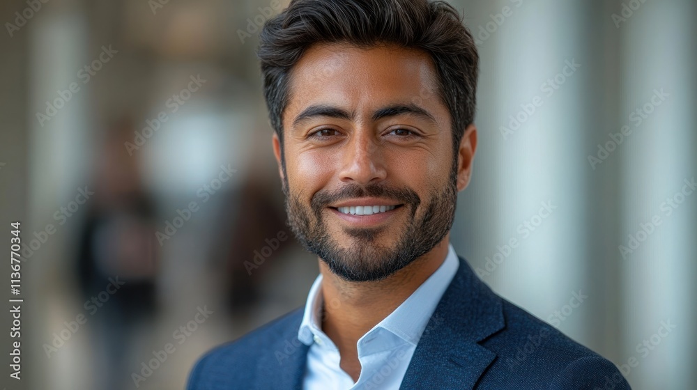 A smiling man in a professional setting, conveying confidence and approachability. A smiling man in a professional setting, conveying confidence and approachability.