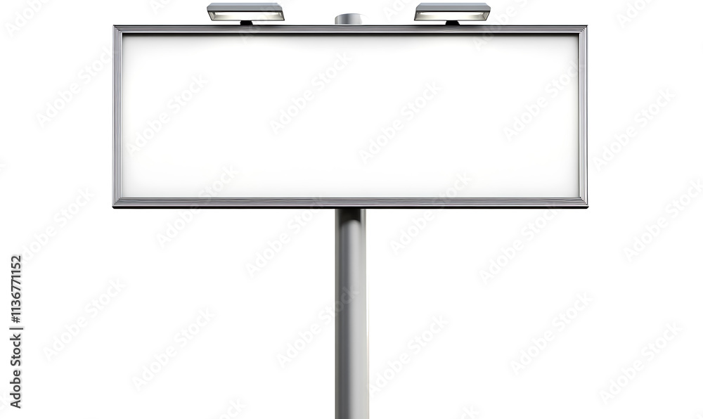 Fototapeta premium Blank billboard on a metal pole isolated on a white background. PNG without background