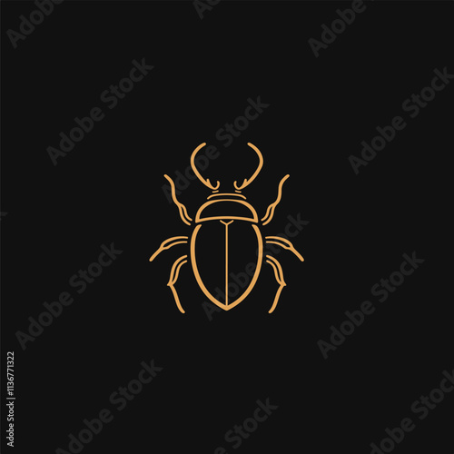 Simple black and white line art illustration of a beetle crawling
