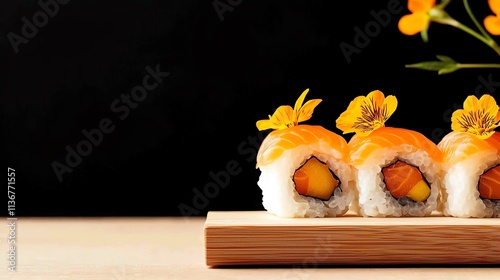 Creative sushi art with fruitbased  fish  like mango and strawberry photo