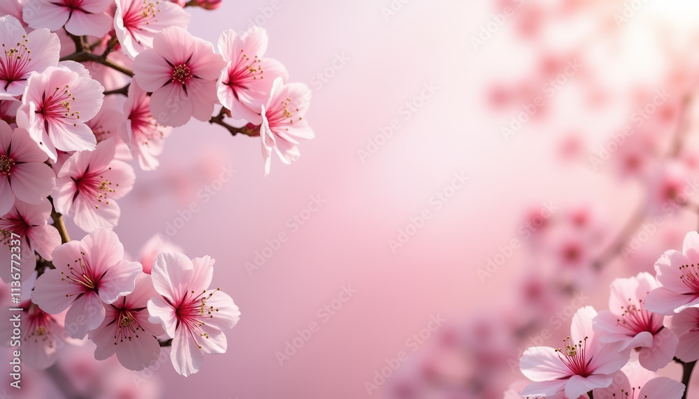 Pink cherry blossoms blooming in spring with a soft, delicate background Pink cherry blossoms blooming in spring with a soft, delicate background